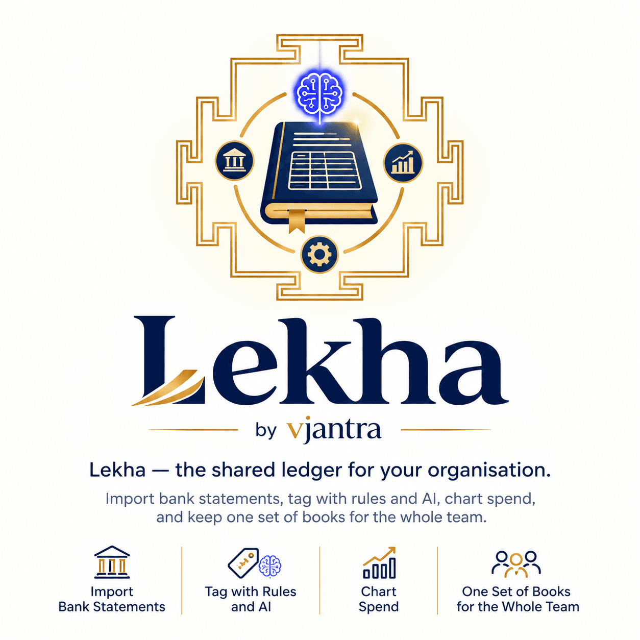 Lekha by VJantra — import statements, tag with rules and AI, chart spend, one set of books